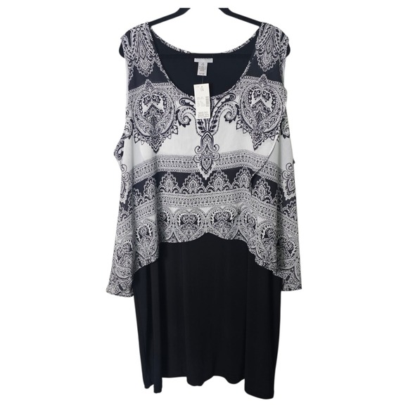 Catherines Dresses & Skirts - NWT Catherines 3X Black White Sleeveless‎ Chiffon Dress Print Knee Length